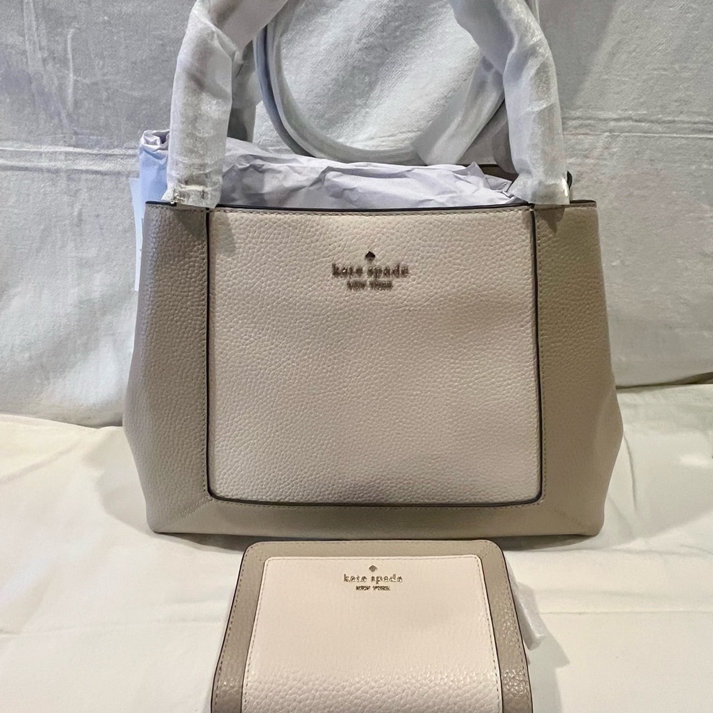NWT Kate Spade Lena Light Sand Pebb Colorblock Satchel and Bilfold Pair - Picture 4 of 14